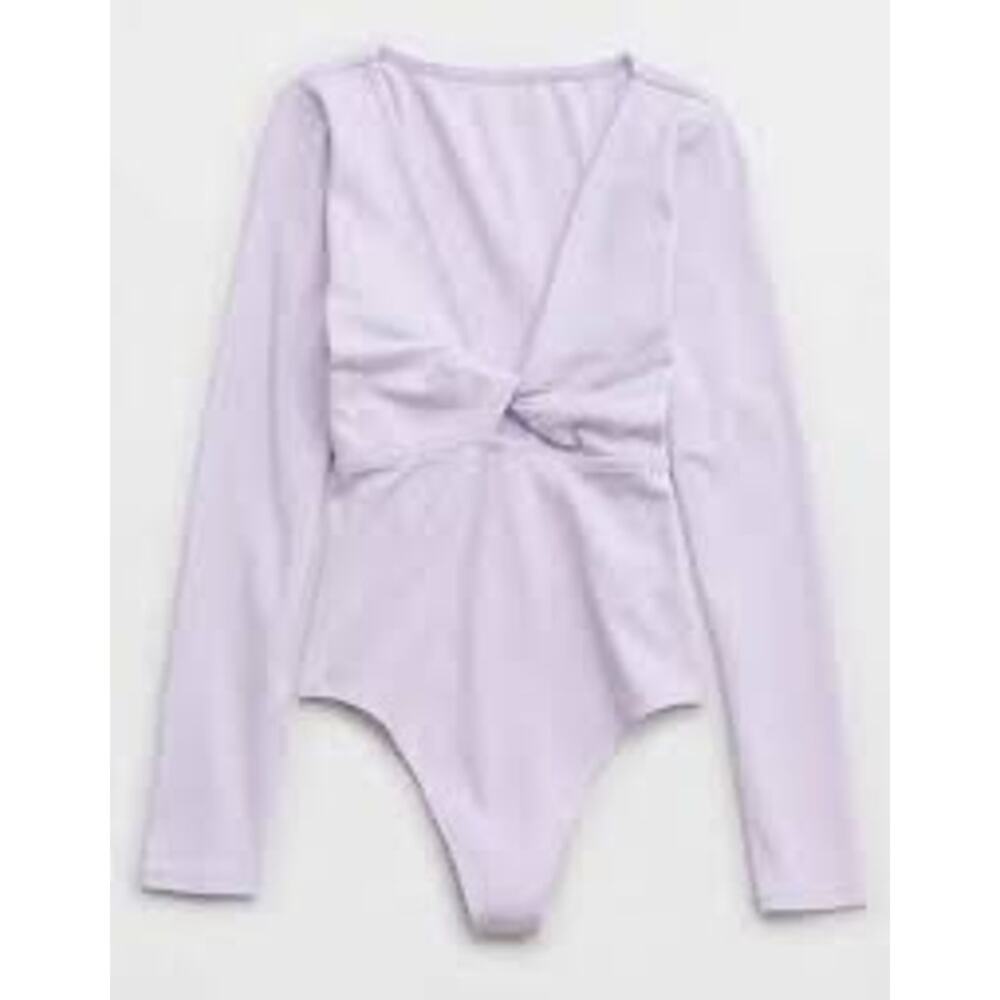 Aerie Twist Front Keyhole Bodysuit in Lilac, S NWOT